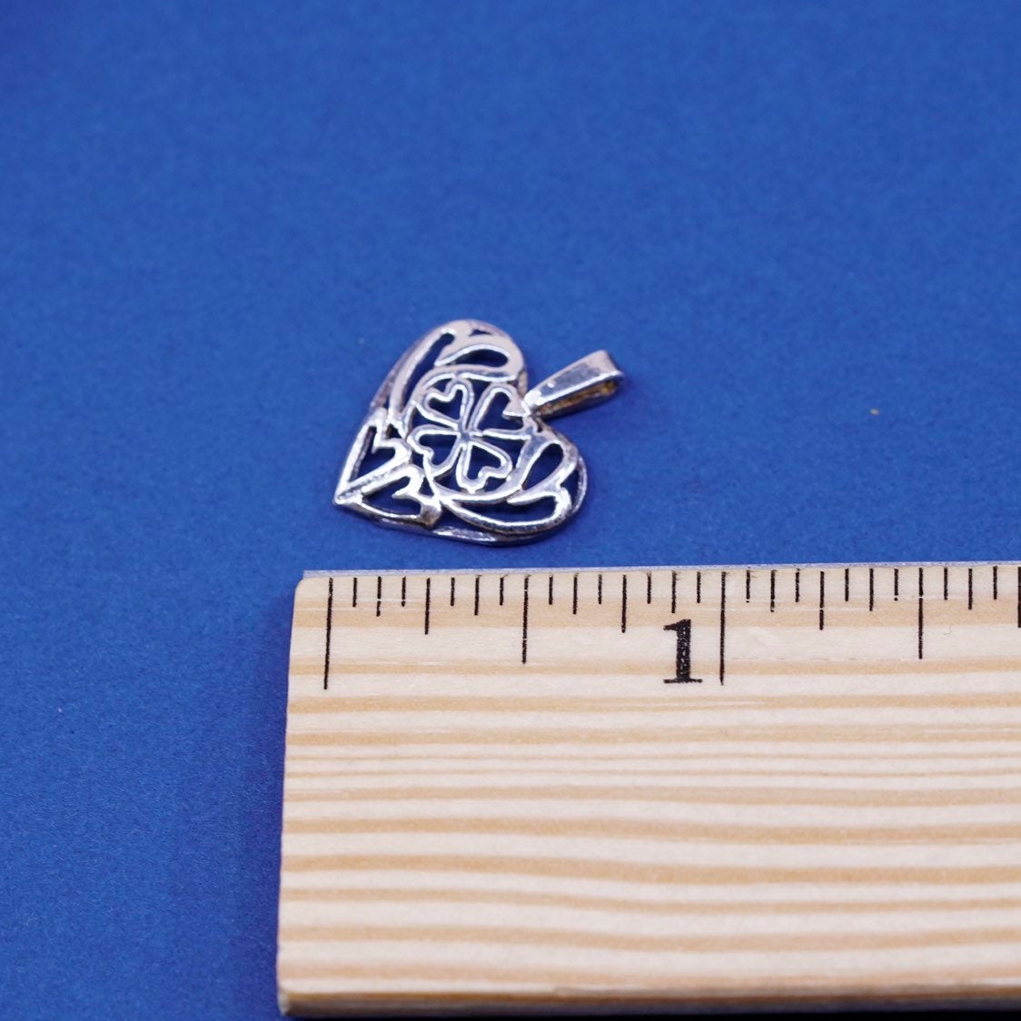 vtg Sterling silver handmade pendant, 925 filigree heart, stamped 925