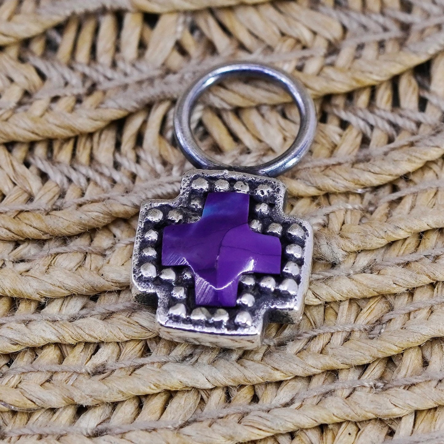 Vintage Sterling silver handmade pendant, 925 purple turquoise cross