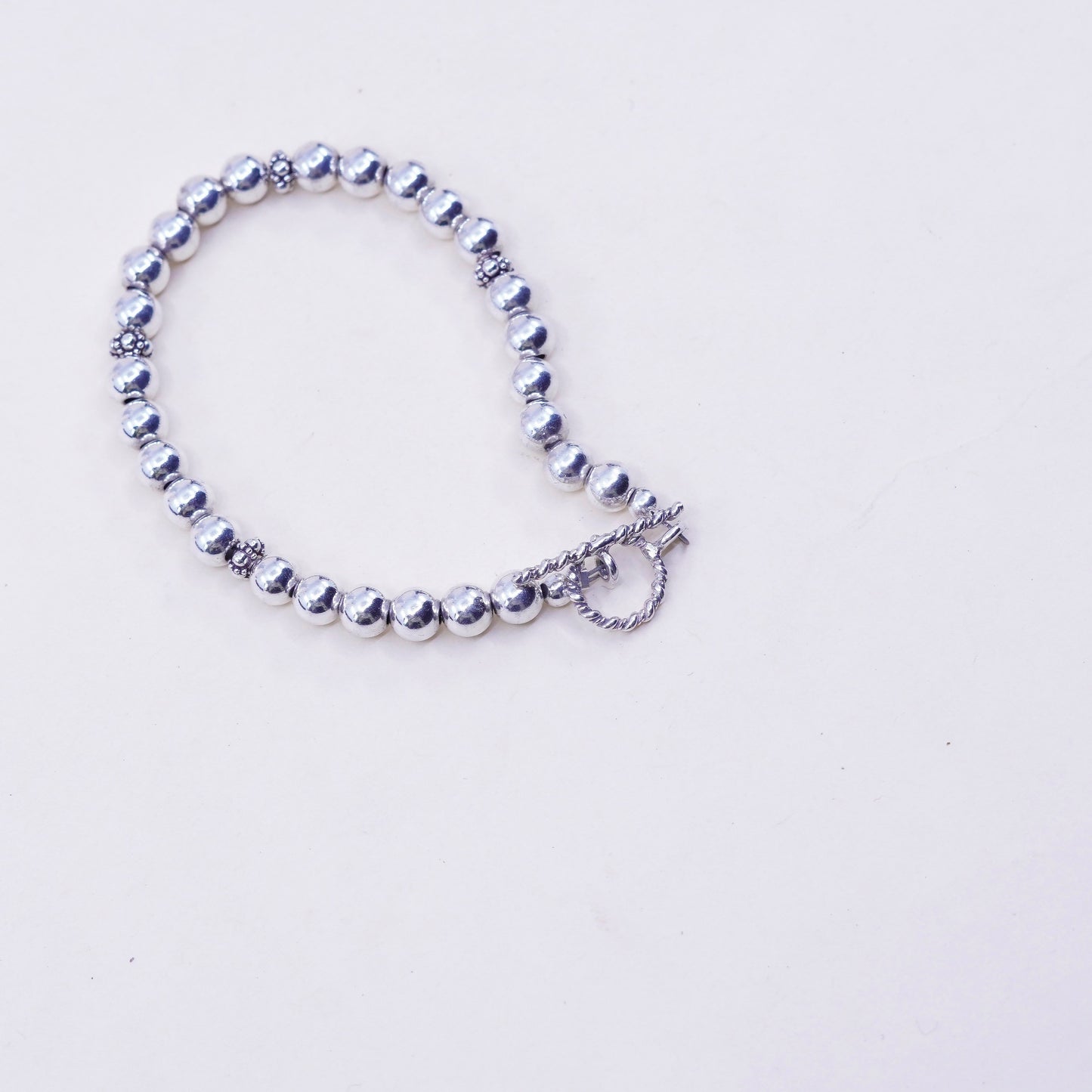 7”, 5mm, Vintage sterling silver bracelet, filigree 925 beads chain, jewelry