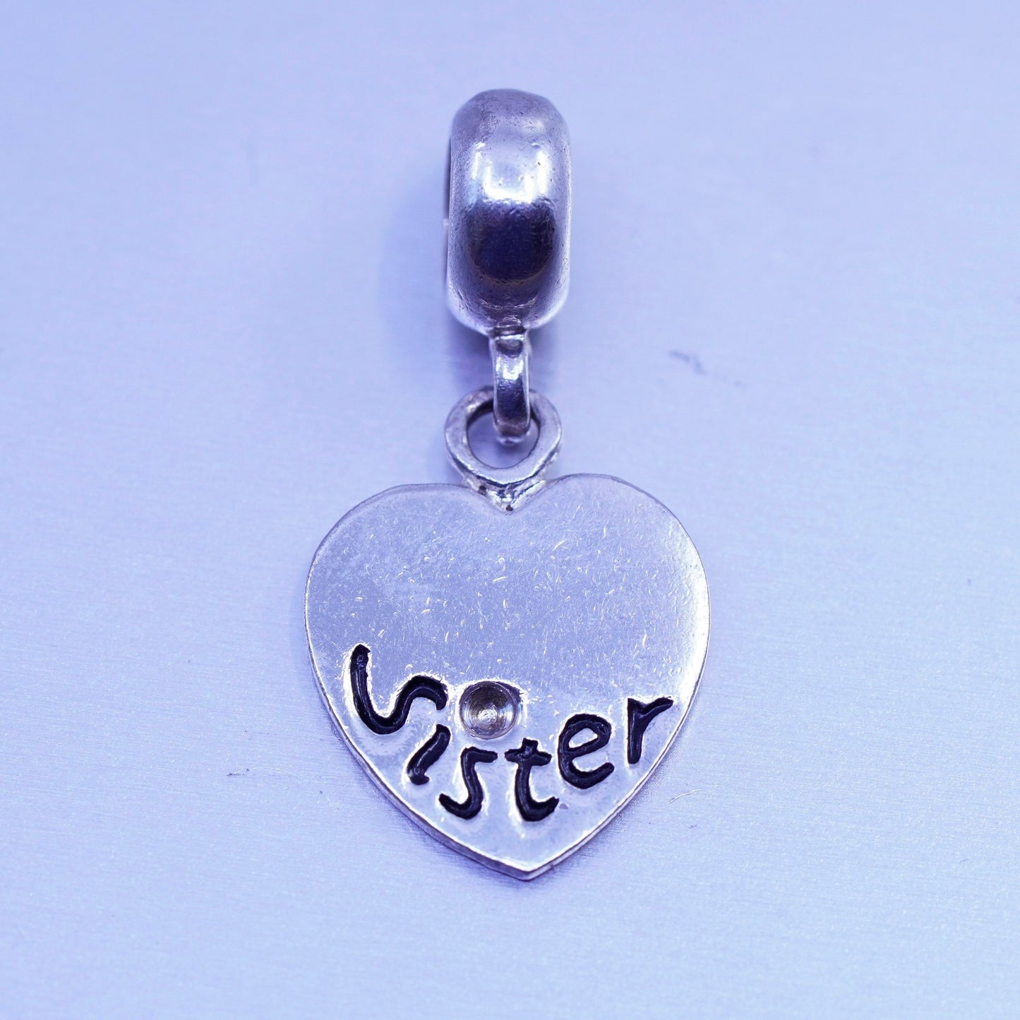 antique sterling 925 silver heart charm pendant with sister