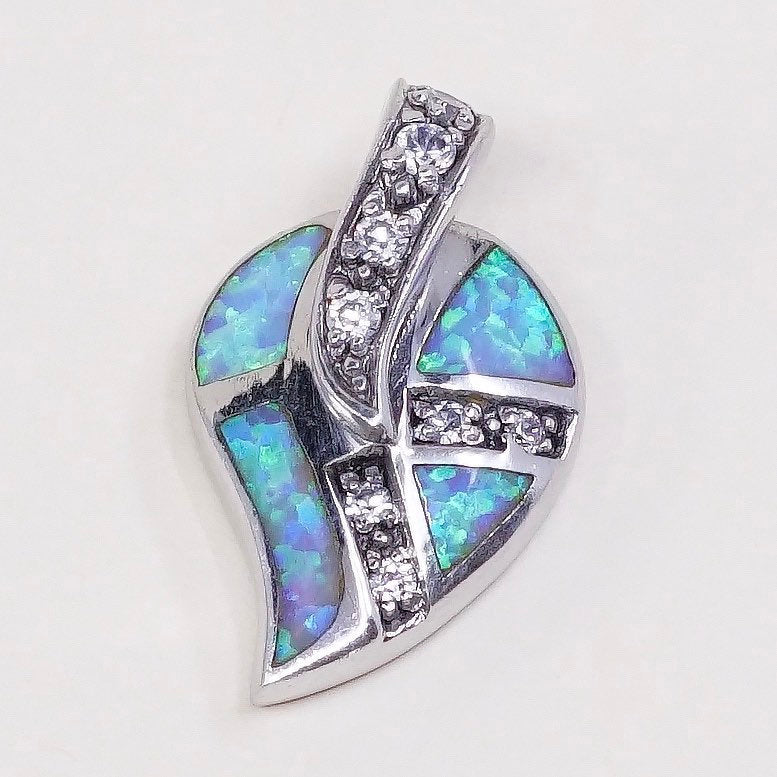 VTG sterling silver handmade pendant, Mexico 925 heart w/ opal and cz