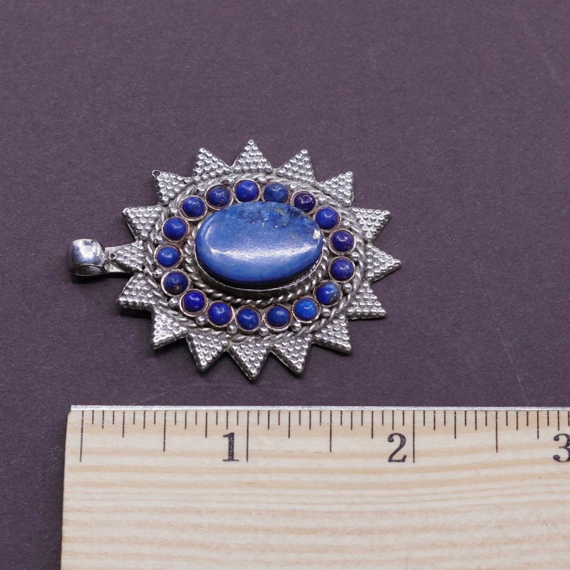 vtg handmade Pendant, Sterling silver 925 lapis lazuli pendant w/ beads