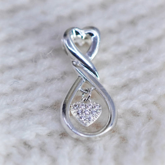 Vintage sterling silver pendant, 925 double hearts with Cz