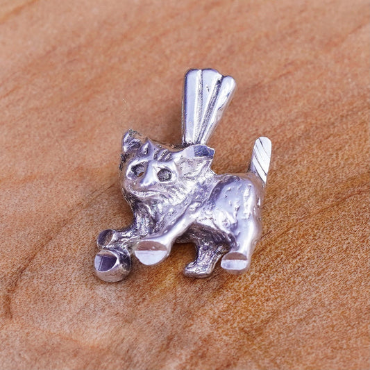 Vintage Sterling silver handmade pendant, 925 cat, kitty charm