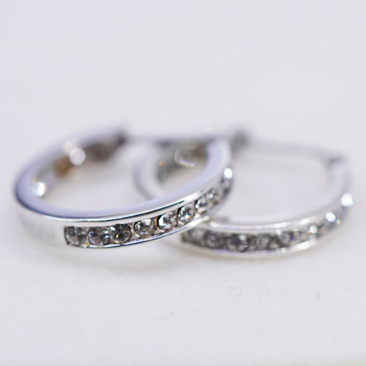 0.75”, vintage Sterling silver handmade earrings, 925 Huggie hoops with Cz