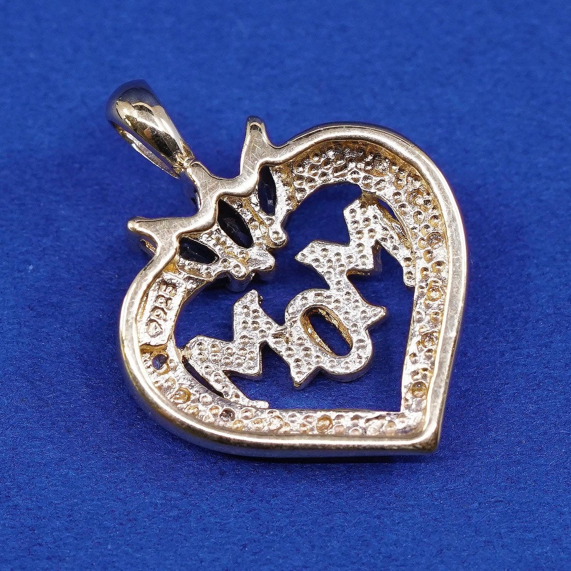 Vermeil gold Sterling silver handmade pendant 925 heart w/ mom sapphire diamond