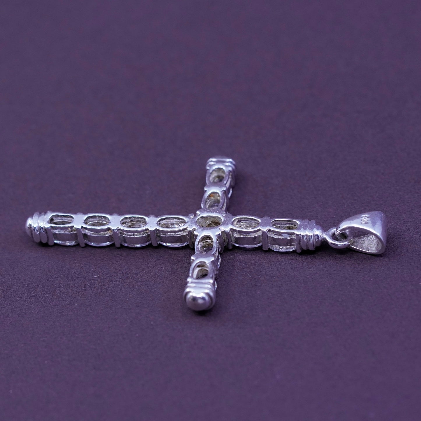 Vintage Sterling silver handmade pendant, 925 cross with Clear crystal