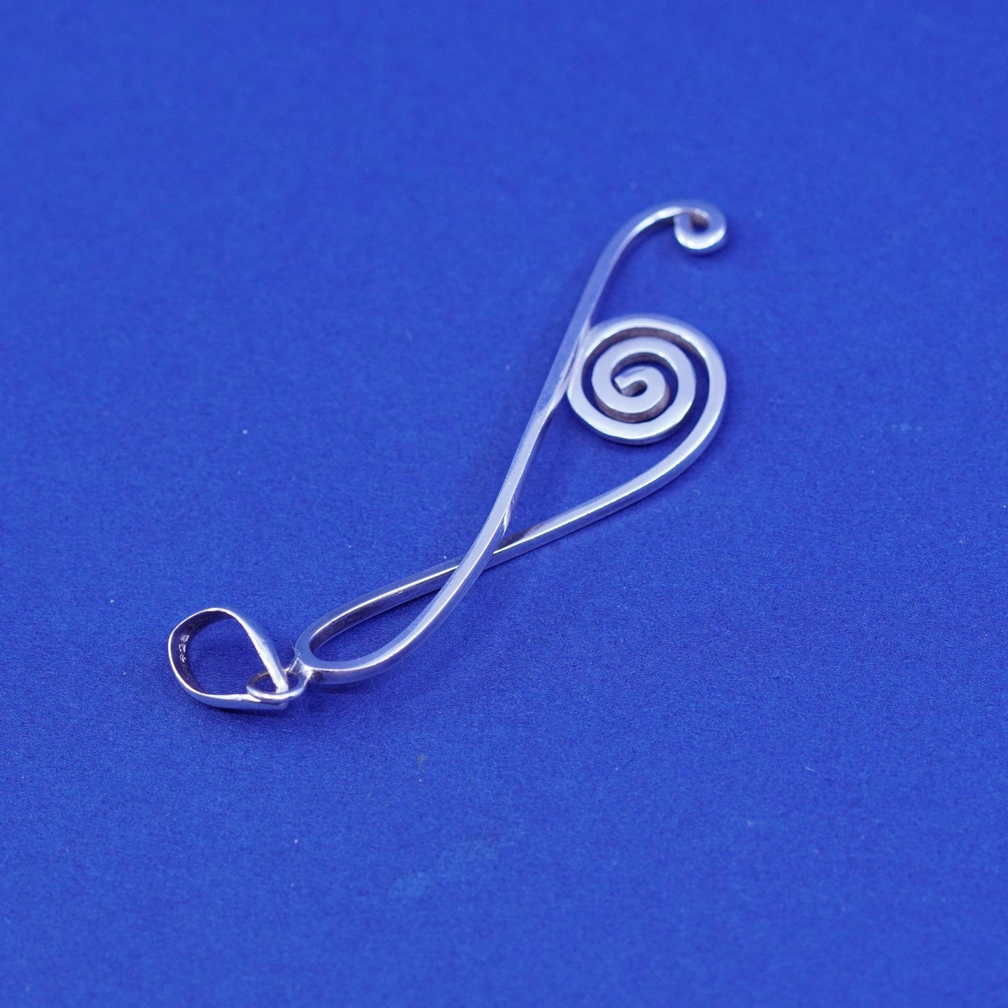 Vintage sterling silver handmade pendant, 925 whirly, swirl music note