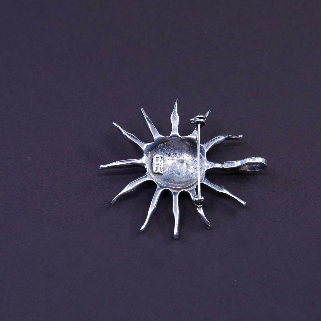 Vintage meixco handmade solid sterling 925 sun shaped brooch, pendant