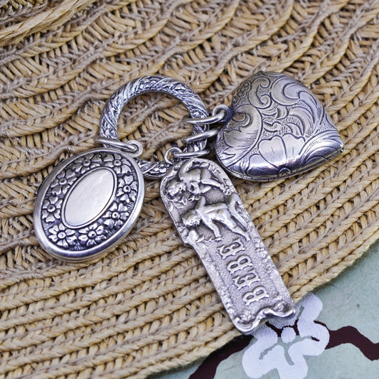 vtg Sterling silver handmade charm, heart oval “babe” 925 photo locket pendant