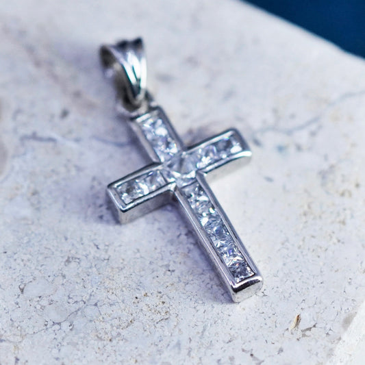 Vintage Sterling silver handmade pendant, 925 cross with Cz