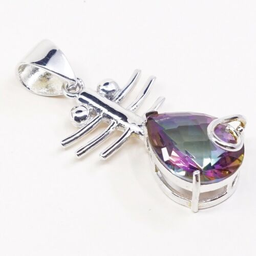 Sterling Silver Handmade Pendant, 925 Silver Frame W/ Rainbow Topaz