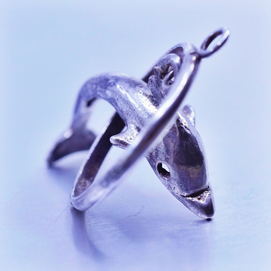 Antique Sterling silver handmade simple 925 dolphin charm pendant