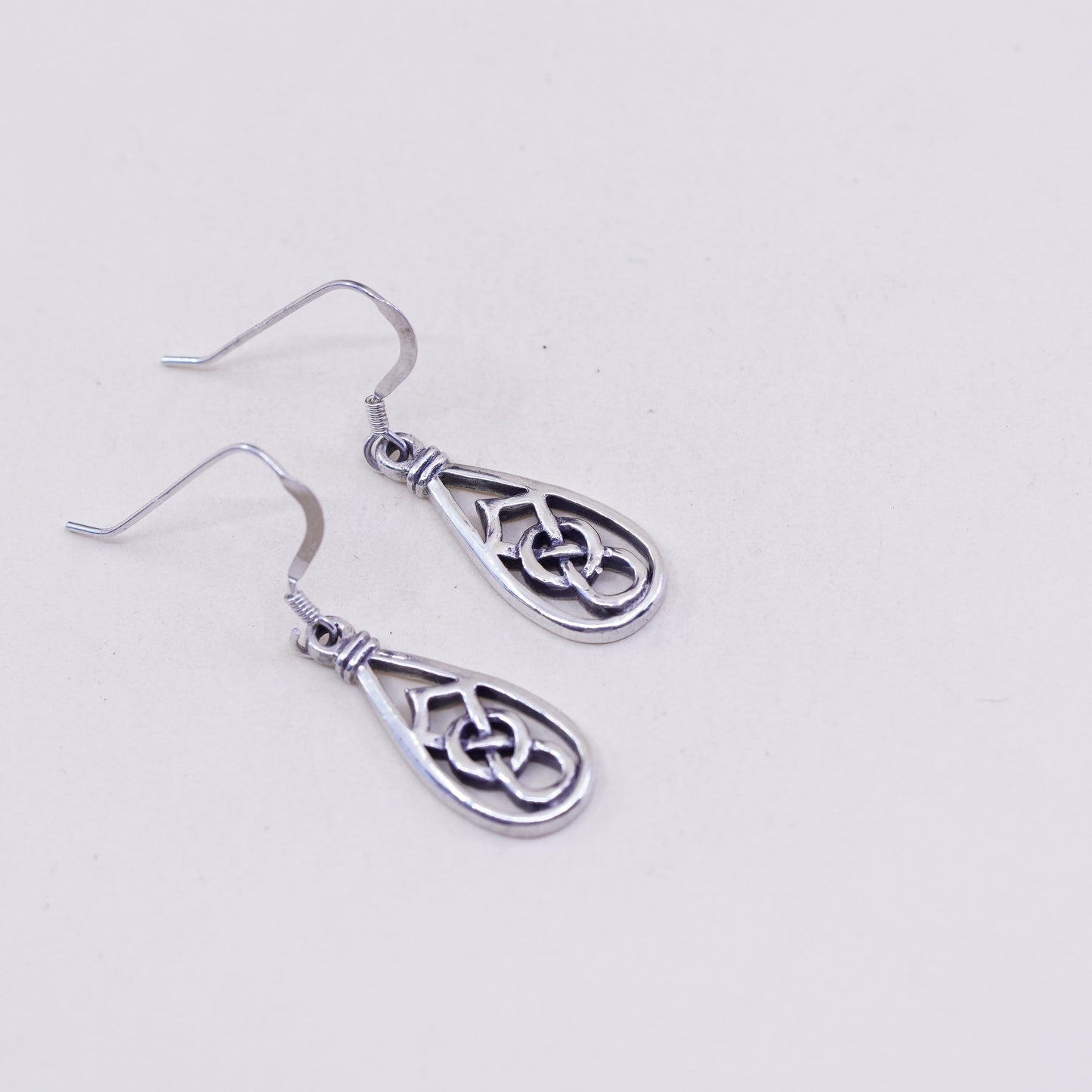 Vintage Irish Sterling silver handmade earrings, 925 Celtic knot dangles