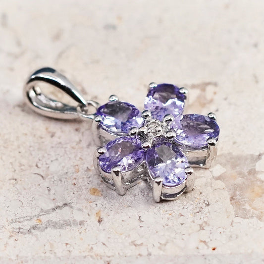 Vintage Sterling silver handmade pendant, 925 flower with amethyst