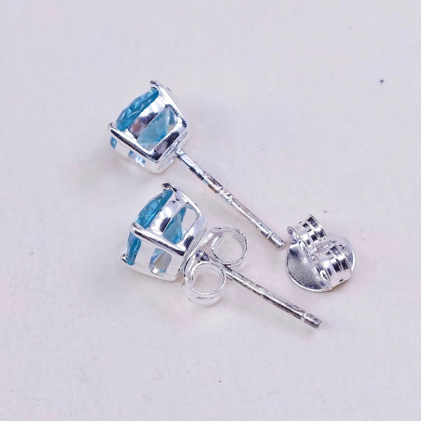 sterling silver earrings with blue topaz details, 925 silver studs, stamped 925