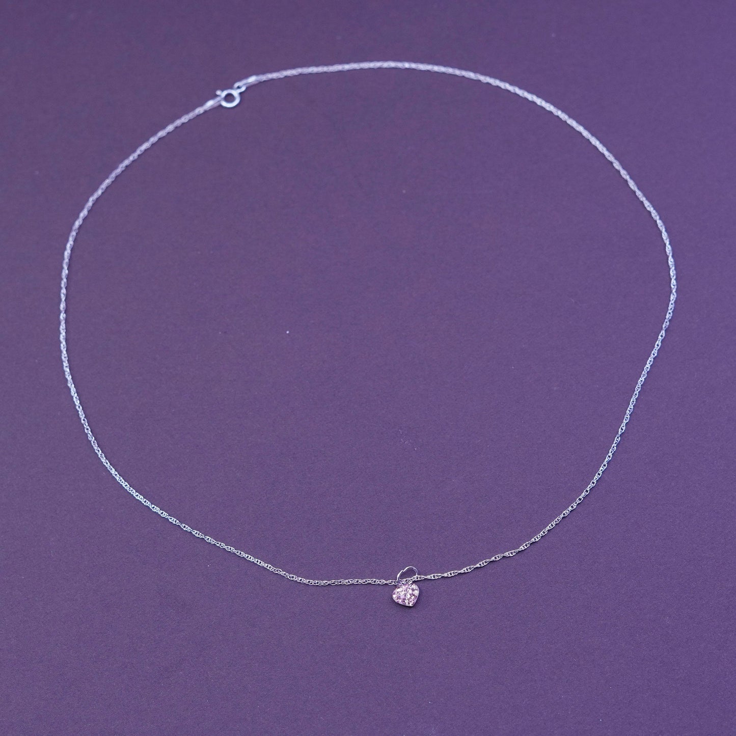 18”, Sterling silver necklace, 925 circle chain with pink crystal heart pendant