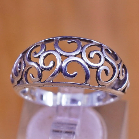 Size 8, Sterling silver handmade ring, southwestern, 925 filigree swirl band