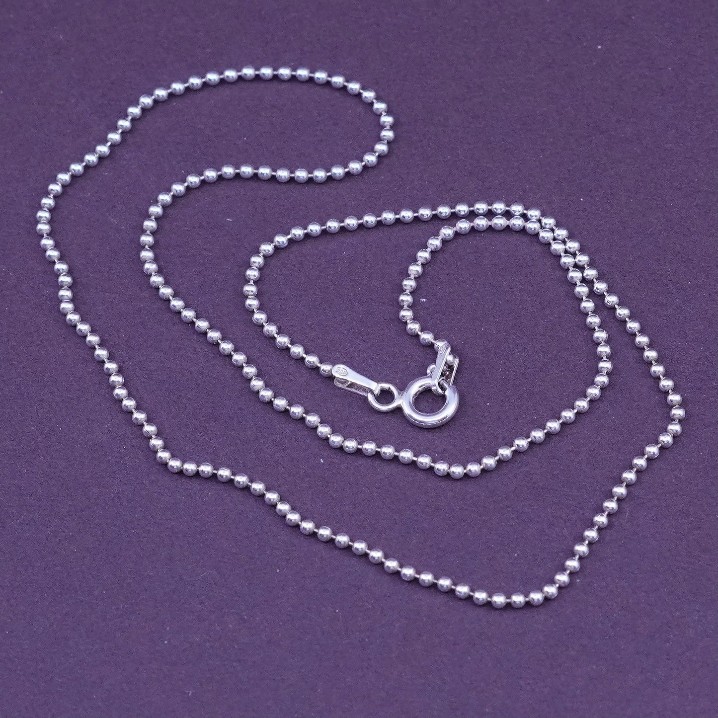 16”, 1mm, vintage Sterling silver beads necklace, 925 chain