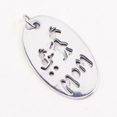 Veg Anni sterling silver handmade pendant, 925 Oval Shaped charm W/ Mom N Baby