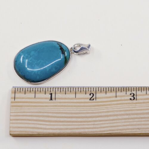 Vtg Sterling Silver Handmade Pendant W/ Huge Oval Shaped Turquoise, Stamped 925