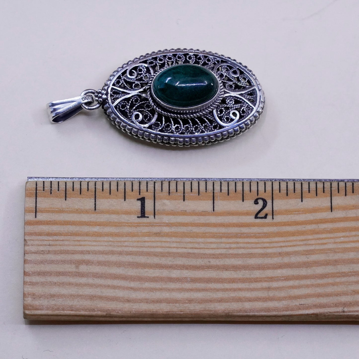 Vintage Sterling silver handmade pendant, 925 filigree with oval turquoise