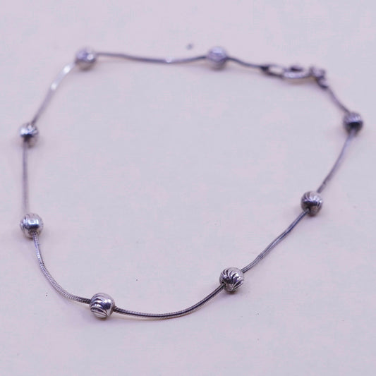 7.75”, 1mm, Vintage sterling silver bracelet, 925 snake chain with beads