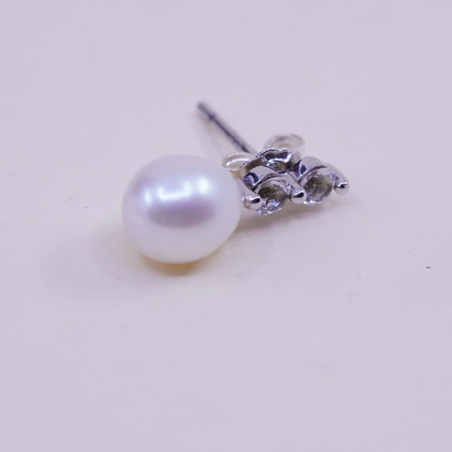 Vintage sterling silver earrings, 925 studs with pearl and cz