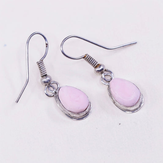 vtg sterling 925 silver heart drop earrings, 925 teardrop w/ pink mop