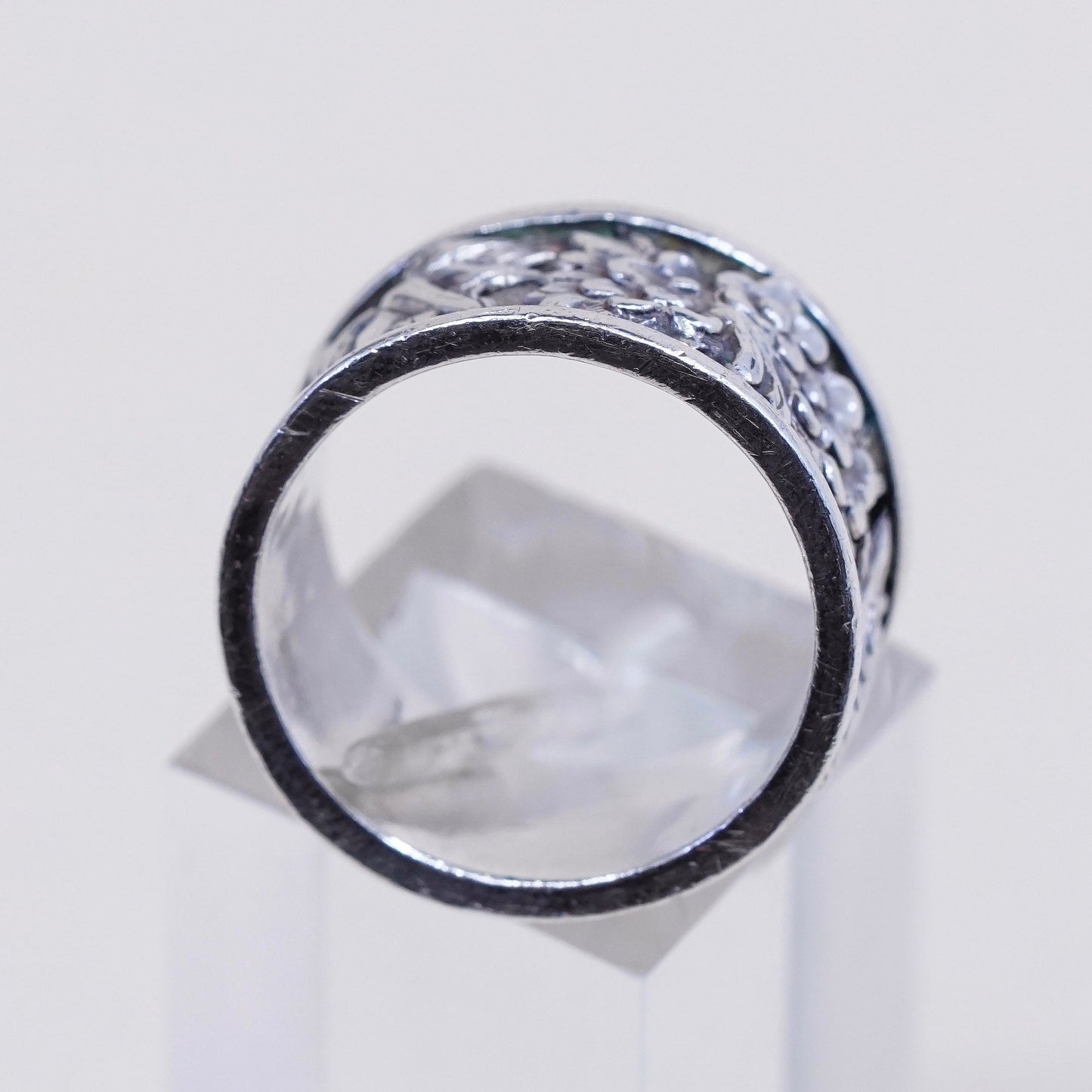 Size 6.25, Vintage sterling silver handmade ring, 925 band w/ flower N leaves