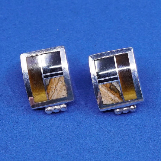 VTG supersmith sterling silver earrings, zuni 925 studs w/ golden tiger eye