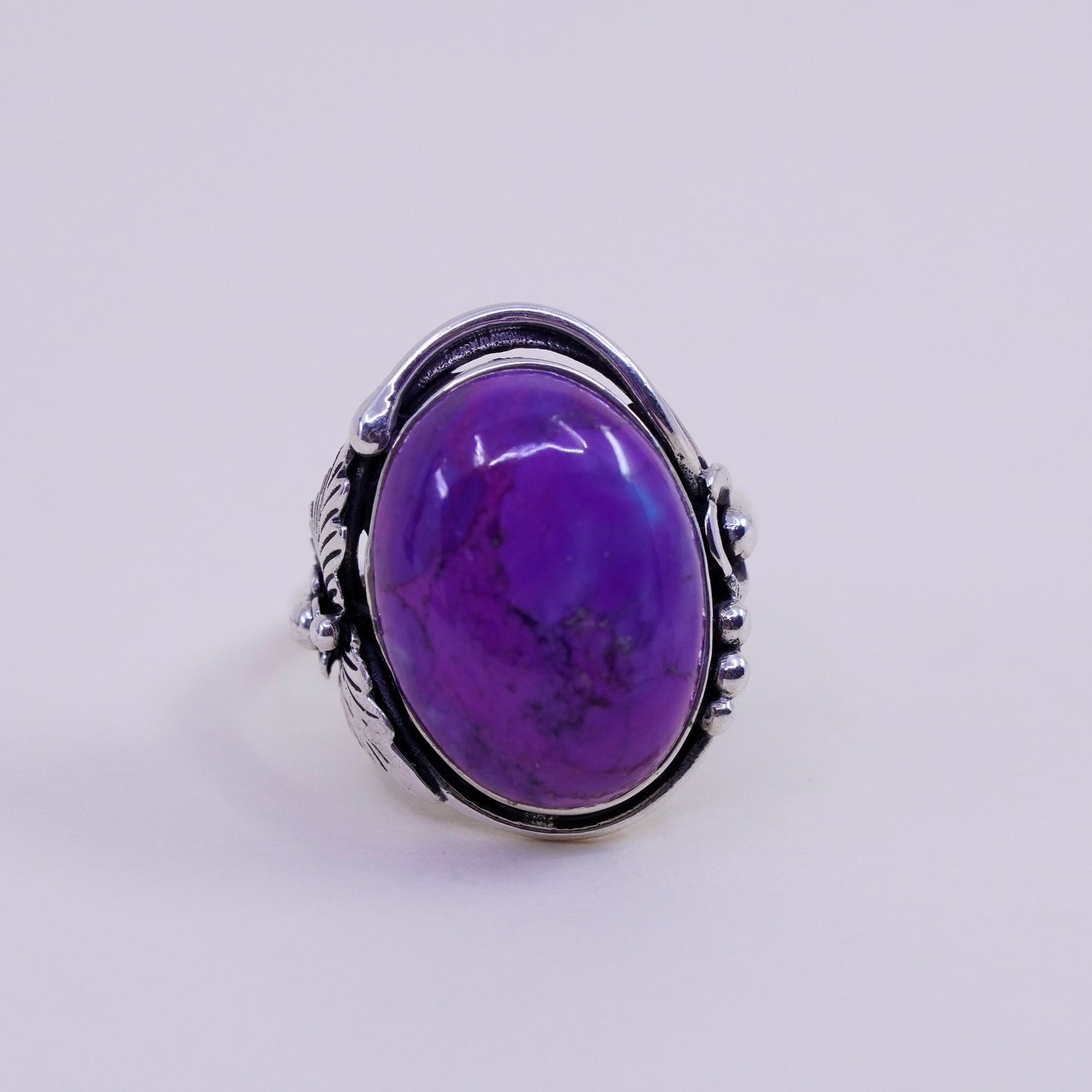 Size 8, BBJ sterling silver handmade 925 ring with oval purple turquoise beads