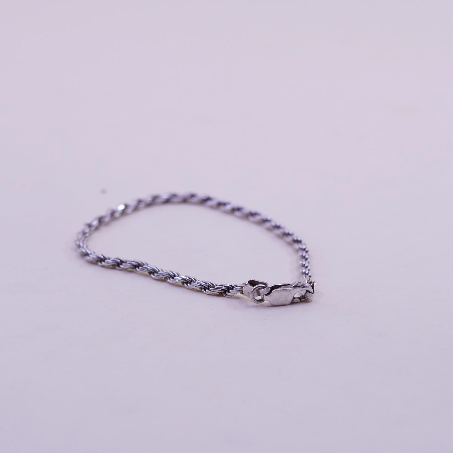 6.75”, 3mm, Vintage sterling 925 silver Italy rope chain bracelet