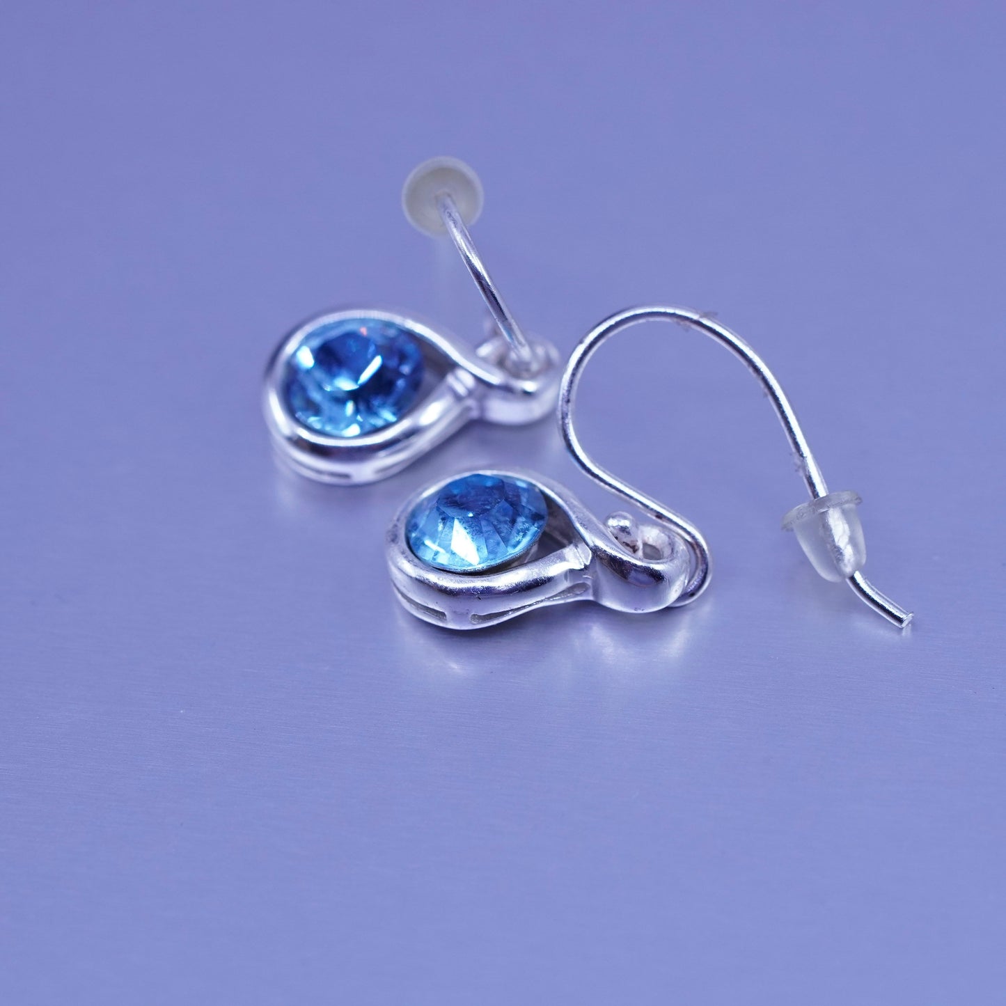 Vintage Sterling 925 silver circle earrings with blue crystal