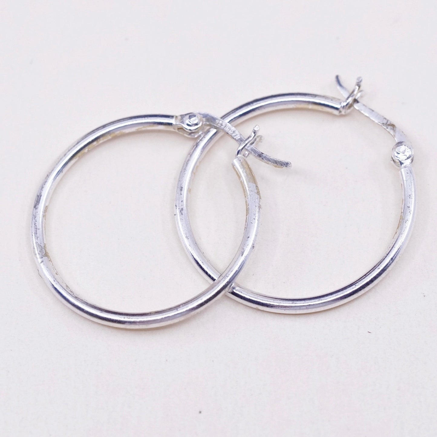 1”, Vintage sterling silver loop earrings, fashion minimalist primitive hoops