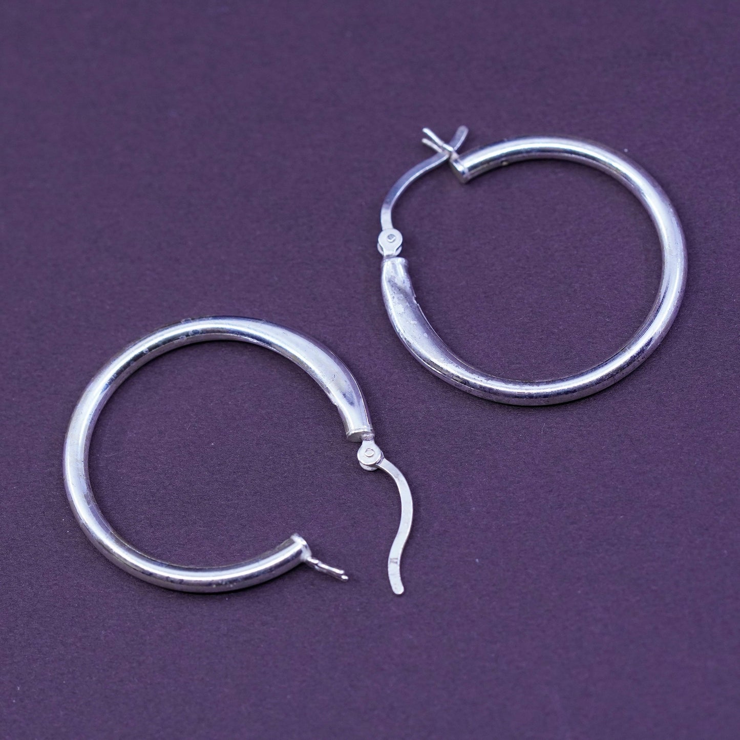 1”, Vintage Sterling silver handmade earrings, 925 silver hoops