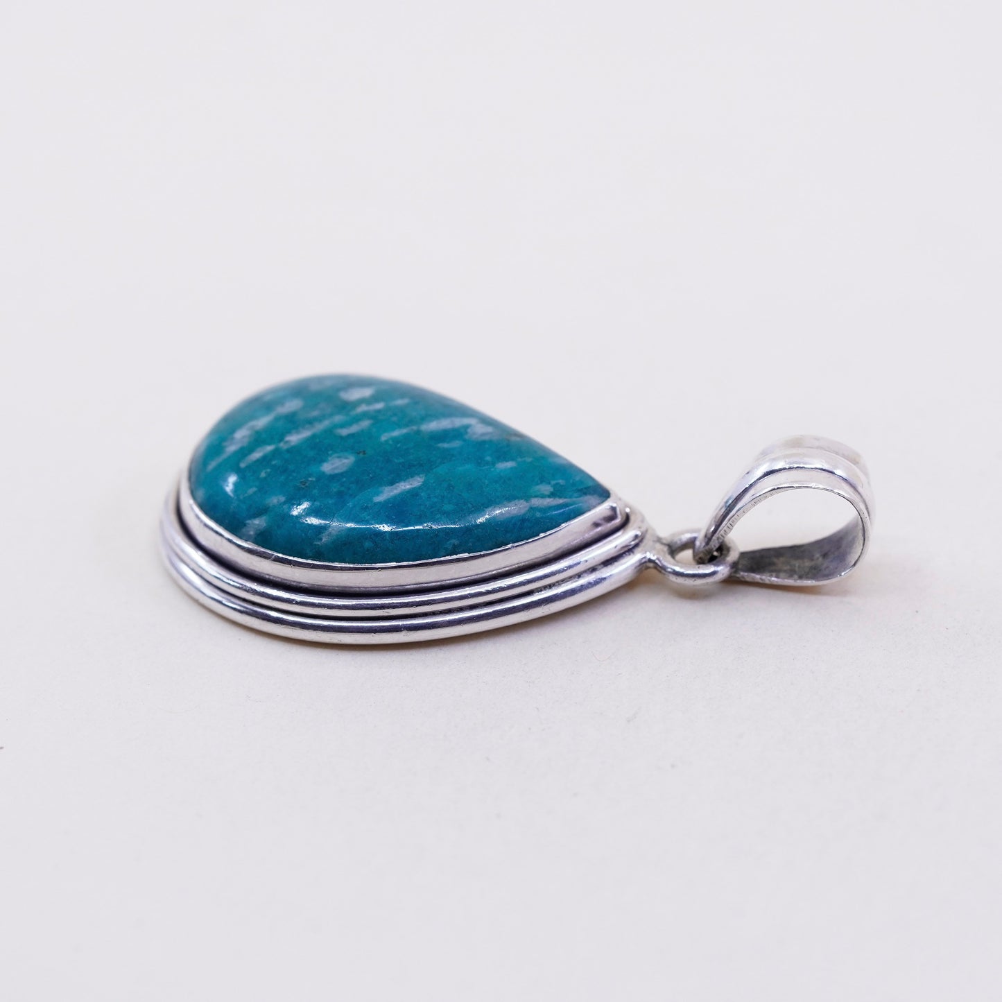 Vintage handmade sterling 925 silver pendant with teardrop Amazonite