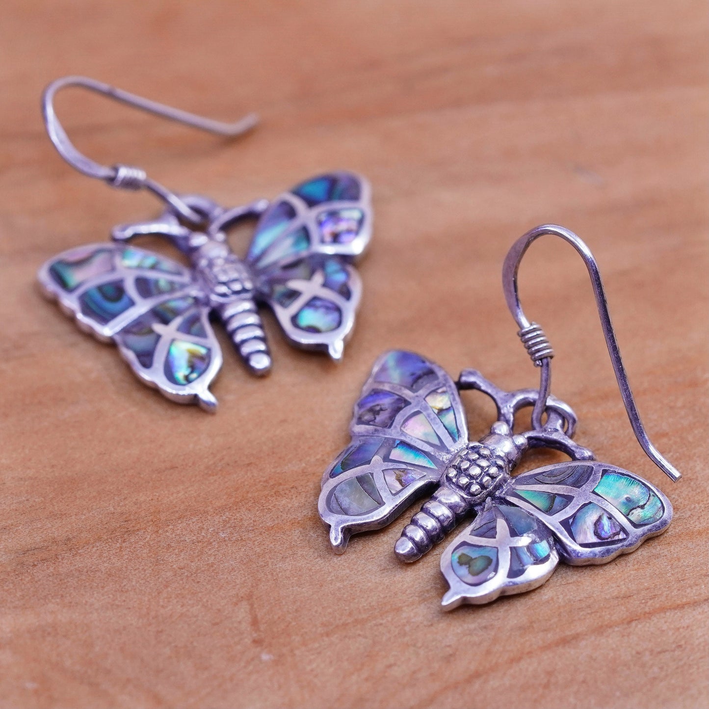 Vintage Sterling 925 silver handmade earrings with butterfly abalone