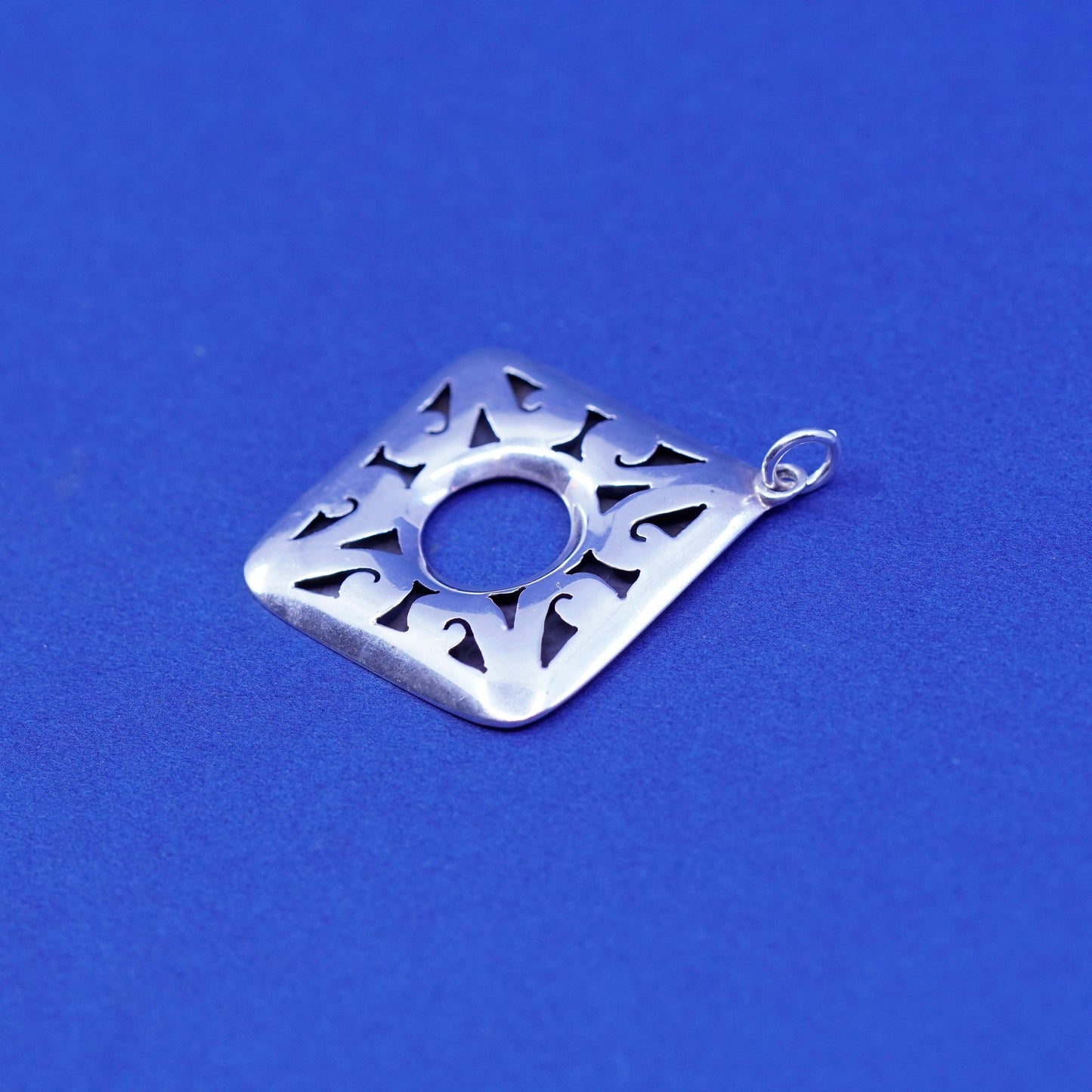 Vintage Sterling silver handmade pendant 925 tag charm with pattern cut out