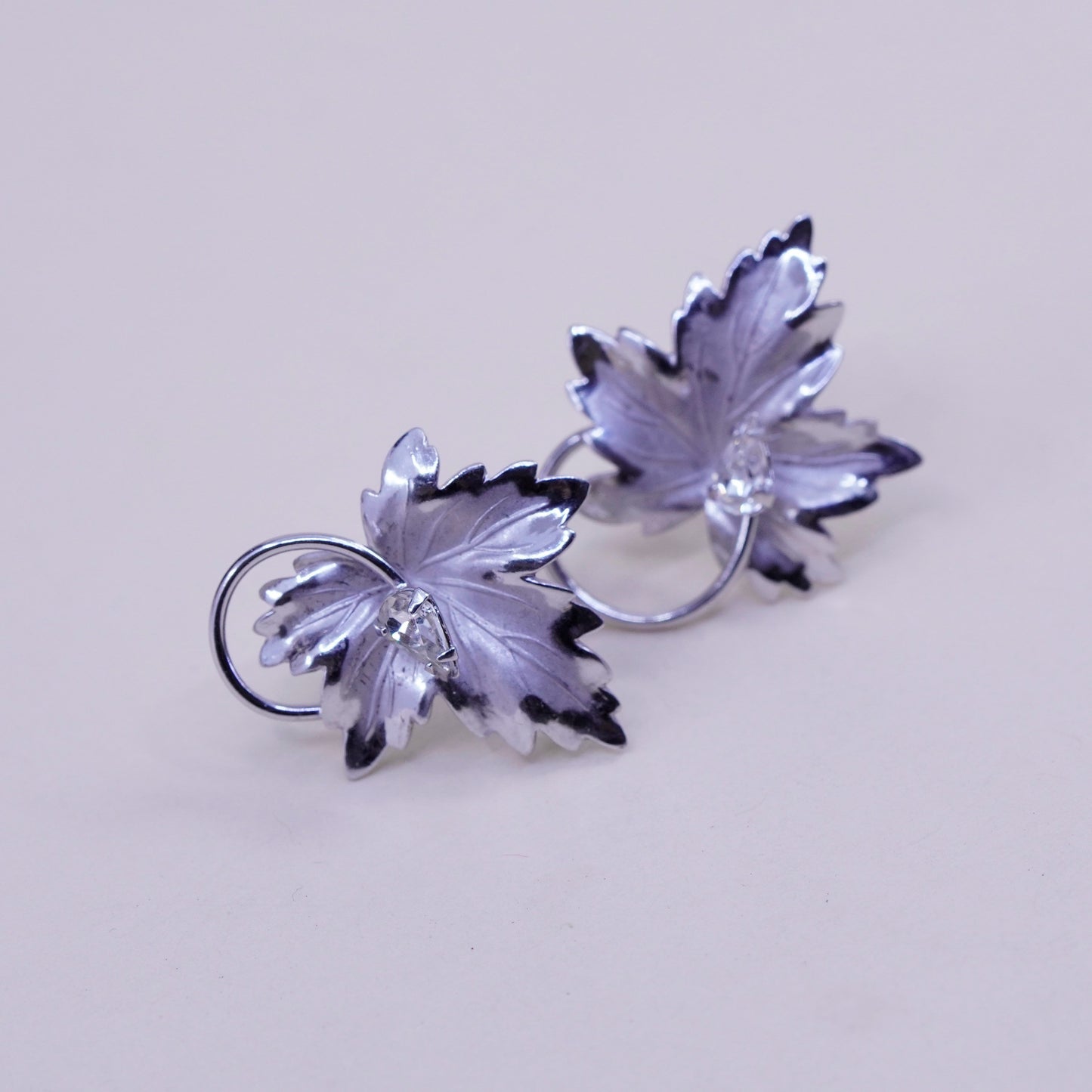 vtg CA Sterling silver handmade earrings, 925 screw back earrings grape leaf