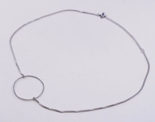 15+3” 1mm, Vtg Sterling Silver Necklace, 925 Box Chain W/ Circle Pendant