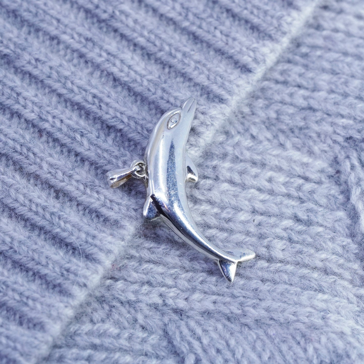 Antique Sterling silver handmade puffy 925 dolphin charm pendant