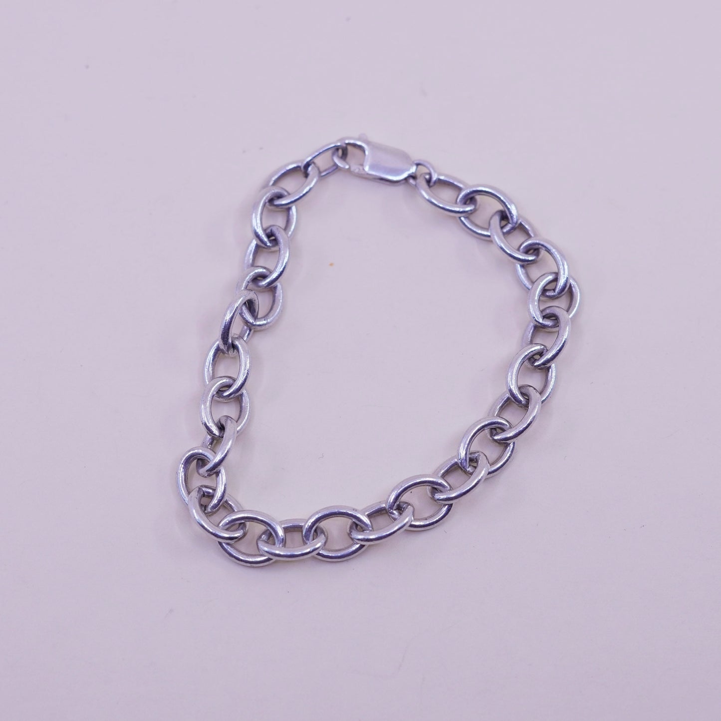 7”, 9mm, Vintage sterling 925 silver circle charm link chain bracelet