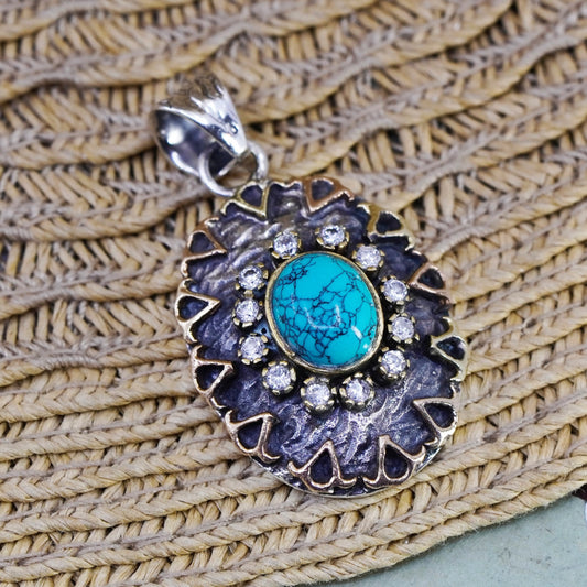 southwestern Sterling 925 silver pendant kingman spiderwebbed turquoise