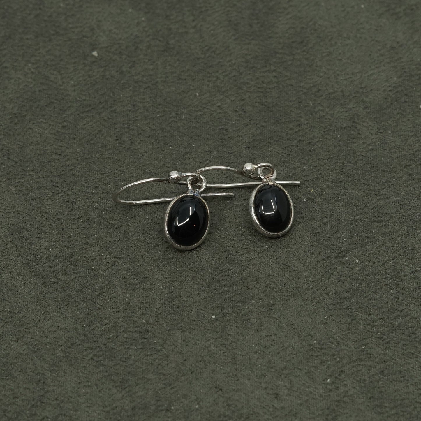 vtg sterling silver handmade earring Mexico 925 w/ oval obsidian