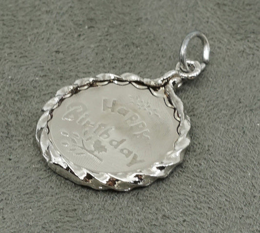 vtg Sterling silver handmade charm, 925 pendant engraved "happy birthday"