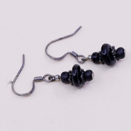 Vintage Sterling 925 silver handmade earrings with obsidian