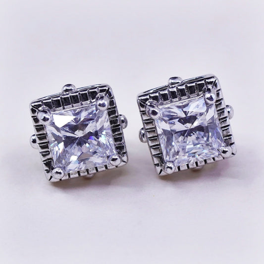 Vintage sterling silver genuine cz studs, fashion minimalist earrings