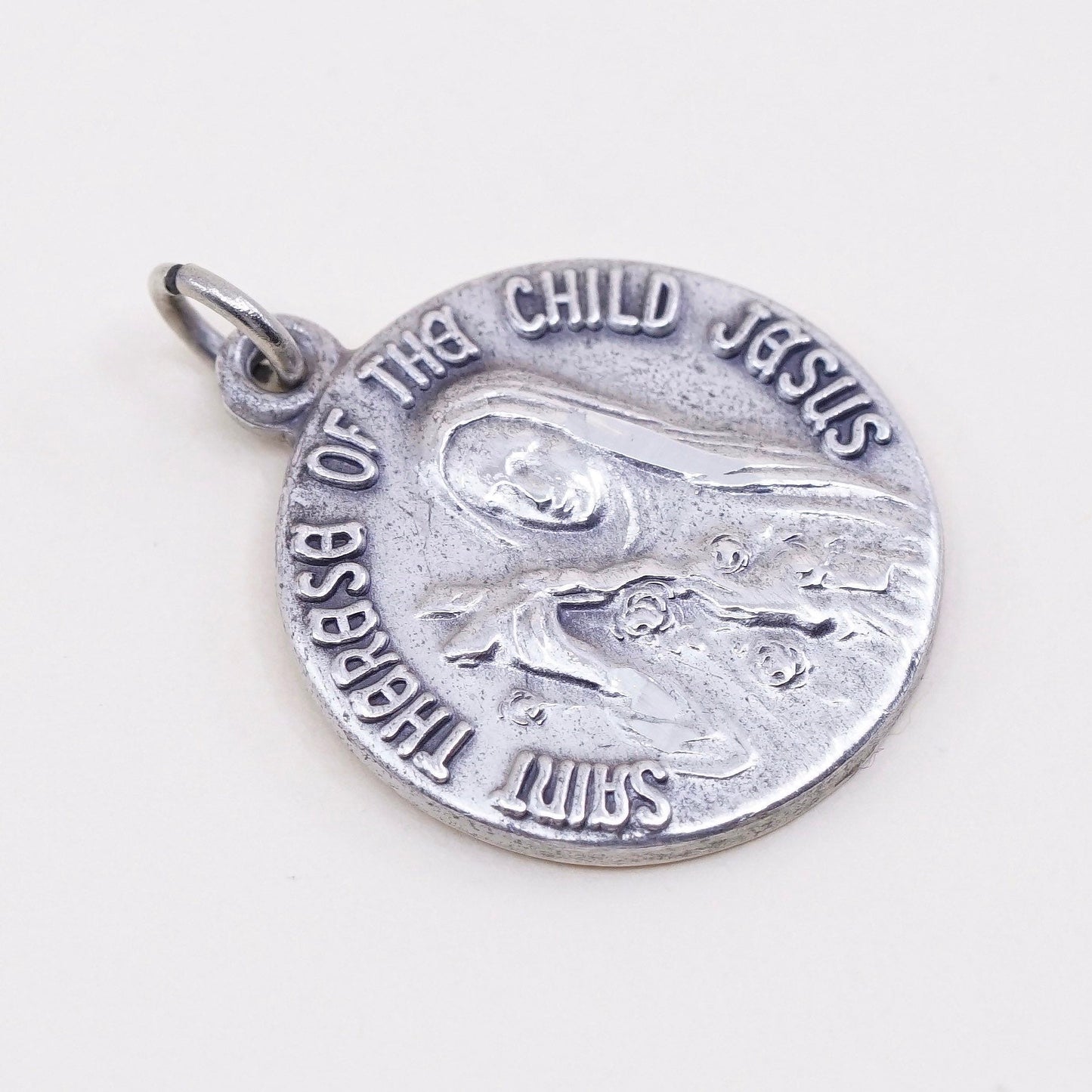 vintage sterling 925 silver pendant charm “Saint Theresa of the child Jesus”