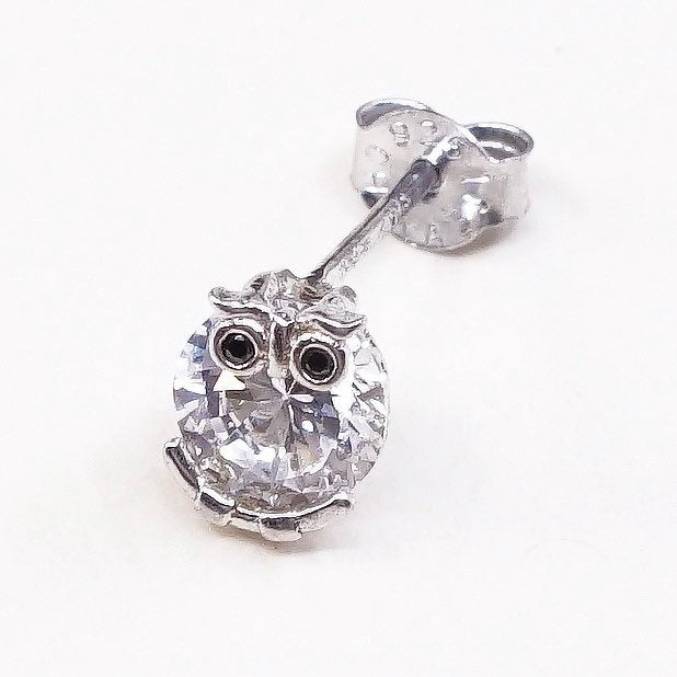 VTG sterling silver cz owl bird studs, fashion minimalist earrings